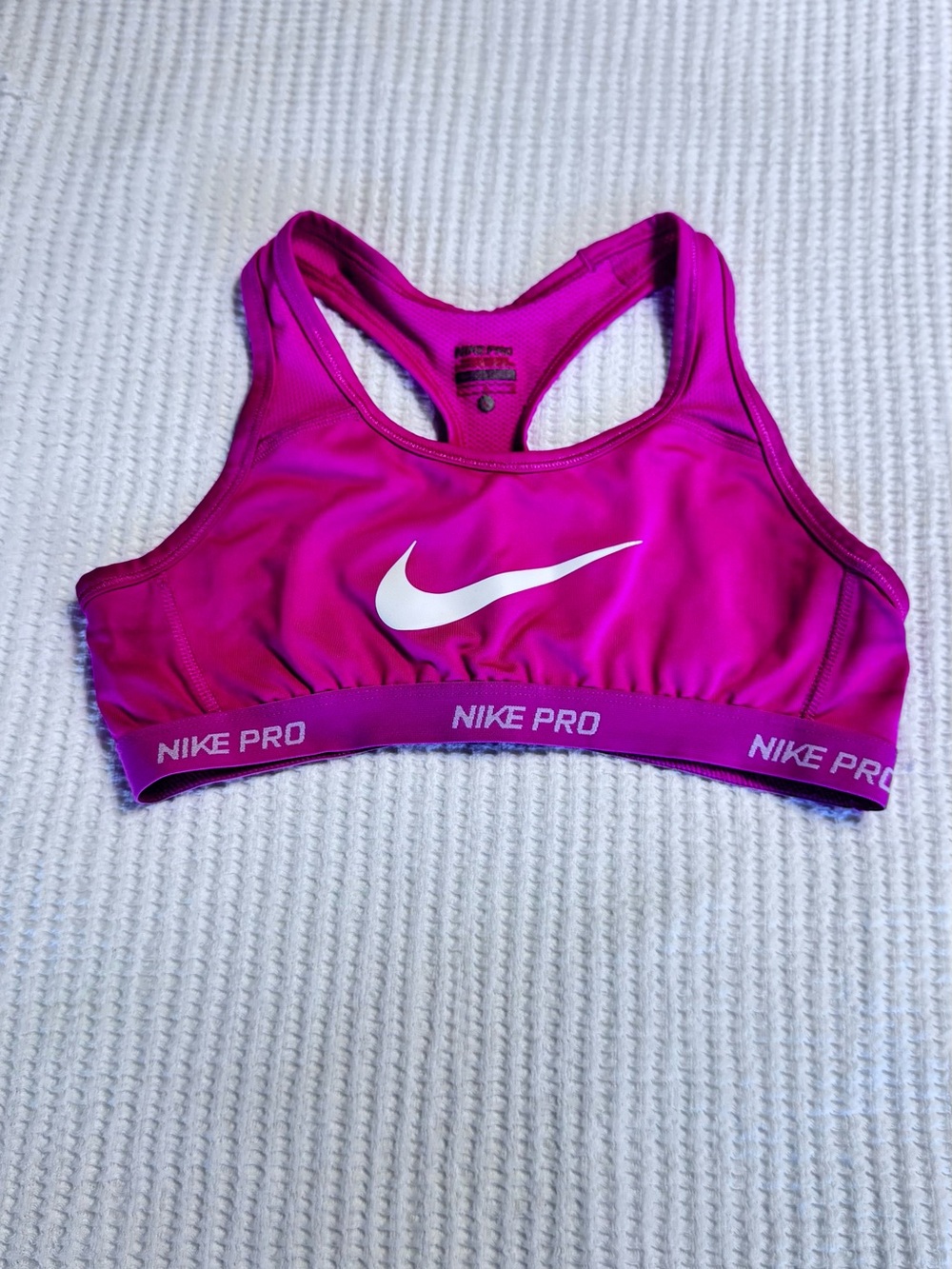 Nike Magenta Pro Racerback Sports Bra with White Swoosh